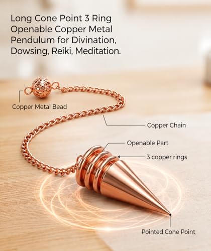 Image of 3 Ring Openable Long Cone Copper Pendulum for Reiki Healing, Dowsing & Chakra Balancing - Divination & Meditation Tool