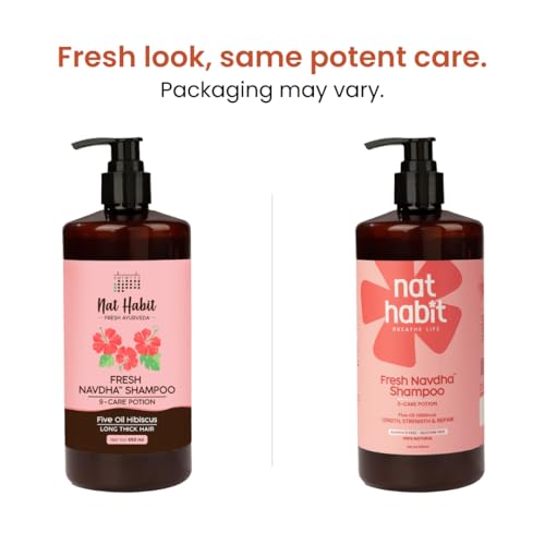 Image of Nat Habit Hibiscus Navdha Shampoo for Hair Growth, Fermented Soy Gentle Cleanser for Long Thick Hair | Natural Shampoo with Amla For Women & Men, Sulfate Free| 650ml