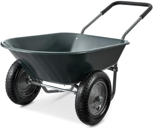 Best Choice Products Dual-Wheel Home Utility Yard Wheelbarrow Garden Cart w/Built-in Stand for Lawn, Gardening, Construction - Dark Gray