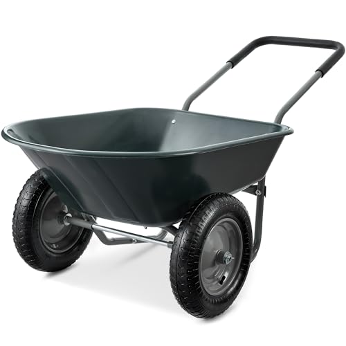 Image of Best Choice Products Dual-Wheel Home Utility Yard Wheelbarrow Garden Cart w /Built-in Stand for Lawn, Gardening, Construction - Dark Gray