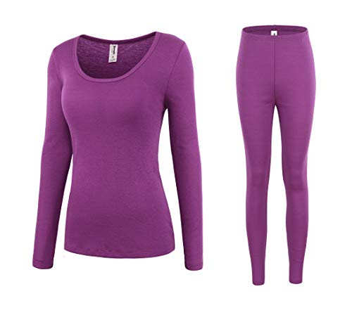 Bienzoe Women's High Tech Fiber Thermals Long Johns Tops & Pants Set XL Purple
