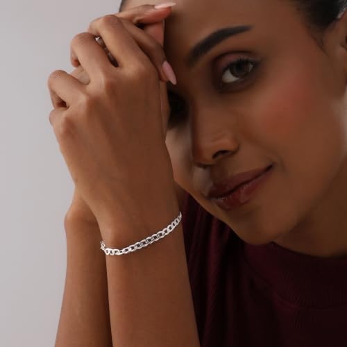 Image of TRUESILVER ACPL Solid 925 Sterling Silver Curb Chain Bracelet | Lightweight Italian Diamond-Cut 4.5MM & 6MM Cuban Link Curb Chain Bracelet for Men(6.5, 7, 7.5, 8, 8.5 & 9 Inches)