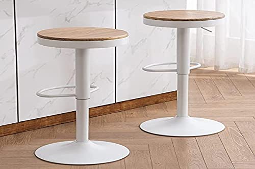 Kidol & Shellder Taburetes de Bar Juego de 2, Madera Maciza, Giratorio de 360°, Ajustable taburetes de mostrador, Vintage Industrial,Blanco