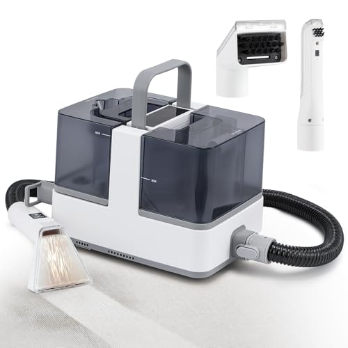 Moongiantgo Carpet Cleaner Machine with Steam/Hot/Cold Water, 1300W Spot Cleaner with 13kPa Suction&1.2L+1.4L Dual Detachable Tank, Upholstery Cleaning Machine for Pet Stain/Sofa/Curtain/Car (White)