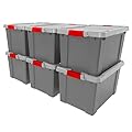 IRIS USA 19 Gallon Lockable Storage Totes with Lids, 6 Pack - Gray, Heavy-Duty Durable Stackable Containers, Large Garage Organizing Bins Moving Tubs, Rugged Sturdy Equipment Utility Tool Box