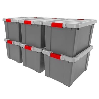 IRIS USA 19 Gallon Lockable Storage Totes with Lids, 6 Pack - Gray, Heavy-Duty Durable Stackable Containers, Large Garage Organizing Bins Moving Tubs, Rugged Sturdy Equipment Utility Tool Box
