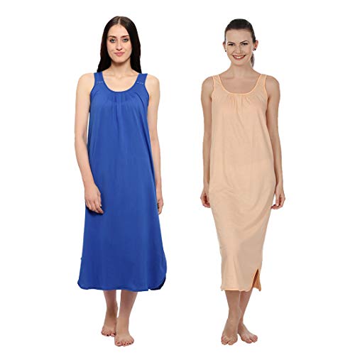 Image of BLAZON Women's Cotton Hosiery Solid Maxi Nighty Slip (Pack of 2) Available Sizes: S, M, L, XL, 2XL, 3XL, 4XL, 5XL