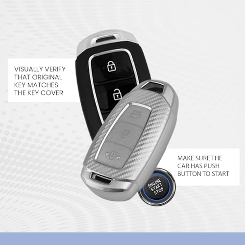 Image of Keyzone Silverstar TPU Key Cover with Keychain, Compatible with Hyundai i20, Verna, Kona, 3 Button Smart Key (Compare Key Shape Before Order) (Silver)