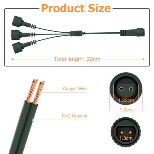 Splitter Connectors for Christmas Lights,Etopgo IP65 Waterproof Two Pin Connectors for Christmas Lights,Icicle,Curtain,Net,G40 Globe Lights