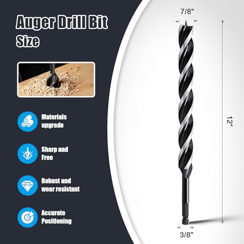 WOBLLMX 7/8" x 12" Auger Drill Bit for Wood,Hex Shank Tri Flute Drill Bit by WOBLLMX - Used condition - Image 2