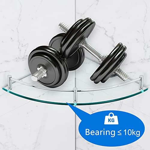 hagvot Bathroom Glass Corner Shelf, 2 Pack 24x24cm Wall Mounted Glass Shower Shelves, Sturdy Triangle Tempered Glass with SUS 304 Rustproof Mental Bracket and Rail