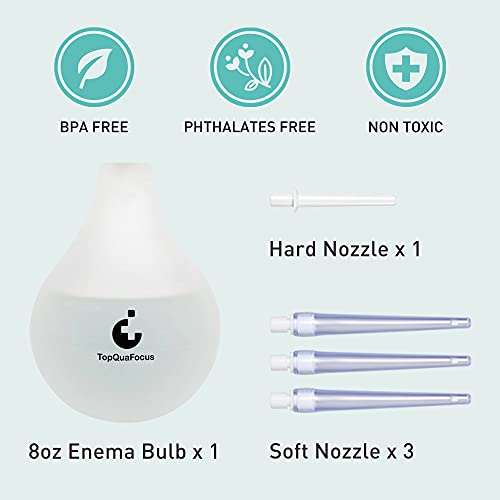 Image of TopQuaFocus 8oz Enema Kit - Anal and Vaginal Douche for Men, Flushing System with Silicone Bulb and 4 Replaceable Tips (Transparent)