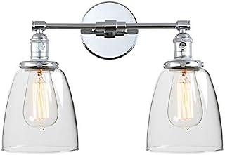 Phansthy Industrial Wall Lights Fitting with Oval Glass Shade 2 Lights Vintage Hallway Wall Lamps E27 Base Indoor Kitchen Wall Sconces Retro Light Fixtures for Bedroom Vanity Mirror (Chrome)