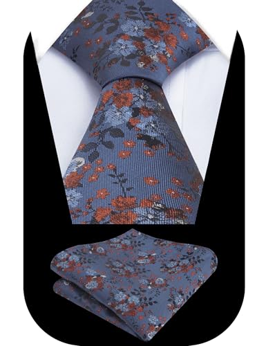 Image of Alizeal Mens 3.15inches Delicate Floral Tie with Small Flower Printed Handkerchief Set