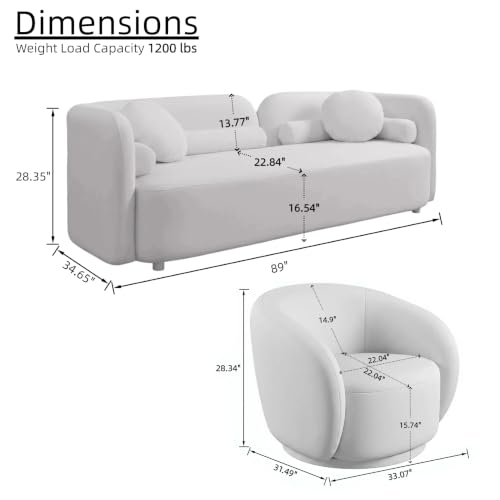 Image of 5 Piece Curved Couch Set for Living Room, Boucle Sofa Set with 1 Modern 3-Seater Sofa & 4 Swivel Chairs, Deep Seat Conversation Seating Furniture for Open Concept Spaces,Home Office (Beige)