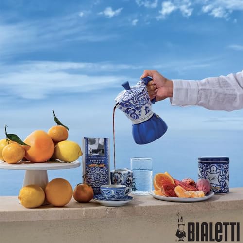 Image of Bialetti Original Dolce & Gabbana Blue Mediterraneo Design 6Cup Induction Moka Pot, Espresso Maker, Premium Coffee Maker, Made in Italy for Authentic Espresso Coffee Since 1933
