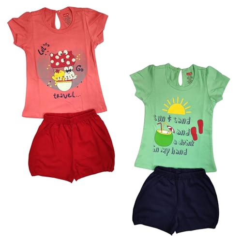 Image of LuvLap Baby Girls Regular Fit 100% Cotton Half Sleeves Girls Top CoSet Pack of 2