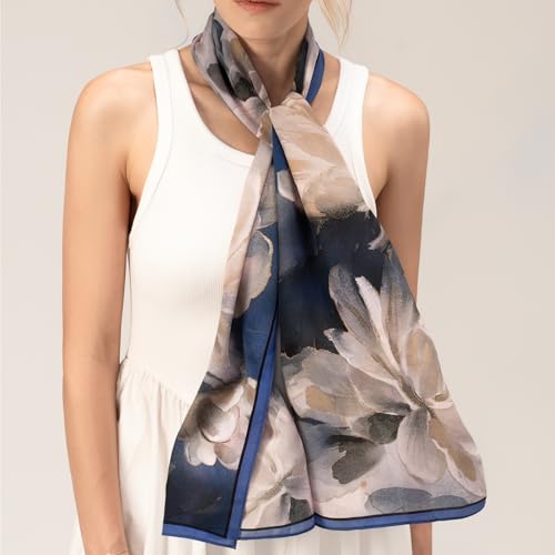 Floral Silk Scarf for Women: Elegant Satin Long Cover Scarve - Adjustable Design Scarf - Multipurpose for Sensitive Scalp Beach Workout Women Gift 57 In X 14.5 In