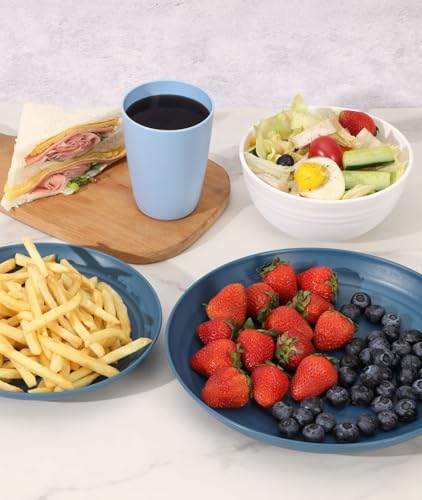 Image of Quatish 24 Piece Plates and Bowls Sets for 6, Unbreakable Dinnerware Sets, Dish Set for Camping, Dishwasher Microwave Safe, Outdoor Kitchen and Apartment Dorm Dinning RV Essentials, Blue