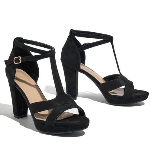 Women's Strappy Block Heels Sandals Comfortable Open Toe Chunky Dress Wedding Shoes with Adjustable Ankle Strap3