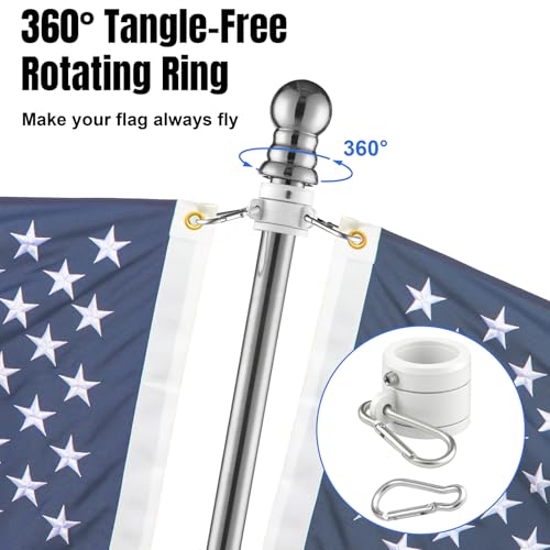 American Flag 3x5 Ft with Pole for Outside, Heavy Duty Nylon and 6 Ft No Tangle White Flagpole Kit, Fade Resistant and Waterproof with Embroidered Stars, Sewn Stripes, Brass Grommets by DANF FLAG - Image 2