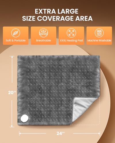 Image of RENPHO Heating Pad for Back, Extra Large Heating Pads for Full Body 20 inchx24 inch, Birthday Gifts for Women Men Mom Dad, Hsa Store Eligible Items, ETL Certified