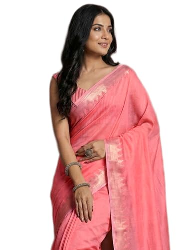 Image of Satrani Women's Cotton Silk Weaving Border Saree with Unstitched Blouse Piece