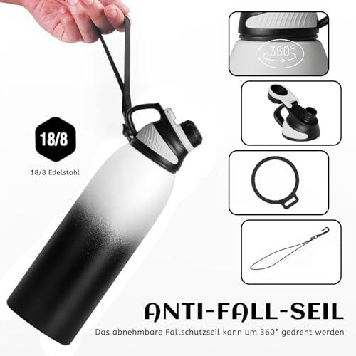 Miniatura 3 de Fjbottle Botella Agua Acero Inoxidable Con Tapa Magnética 1l, 800ml, 600ml, 400ml Sin Bpa Botella Termica Para Niños, 1500ml Deportiva Termo