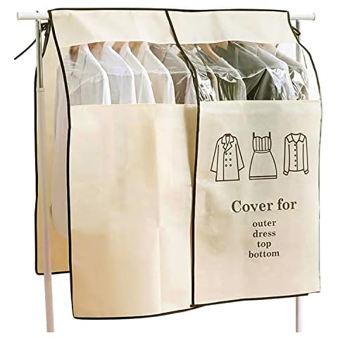 EXLECO Garment Covers 90 × 110cm Beige Cover Clothes Rack Dustproof Clothes Covers Clothes Cover Clear Breathable for Home Bedroom Cover