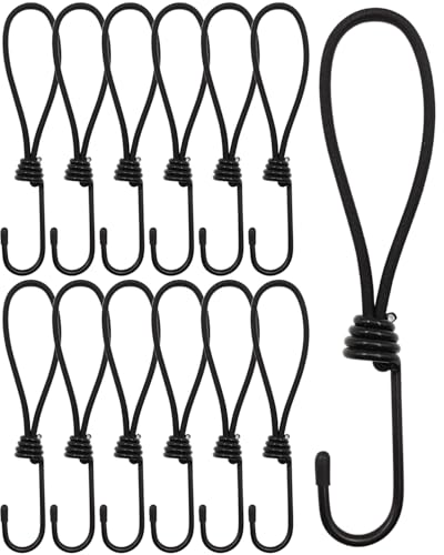WMZOBH Lot de 12 tendeurs en caoutchouc avec crochets - 20 cm - Multifonctionnel - Avec crochet - Pour bâches de camping, bâche de remorque, bâche de piscine (noir)