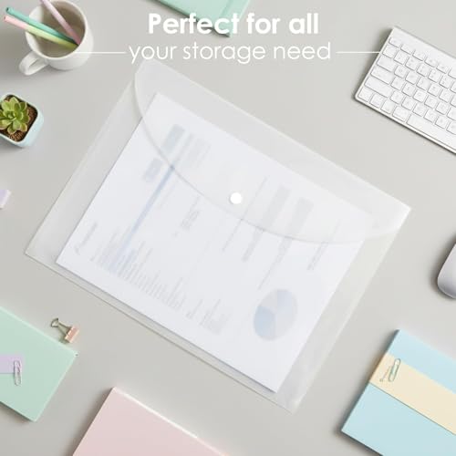 Image of Shuban Document File Folders with Snap Button Closure, Waterproof Plastic Envelope Pouches for Letter /A4 Size Paper, Assorted Transparent Colors (Style-6-A3 Clear Transparent Folder-4Pcs)