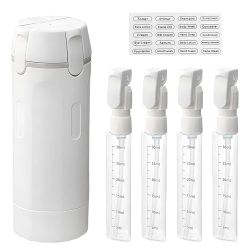 Image of MAYCREATE 4-in-1 Travel Bottles for Toiletries Dispenser Storage Organizer, Clear 30ml PET Pump Leak Proof Toiletry Bottles Refillable Containers for Shampoo Lotion Soap & Travel Essentials