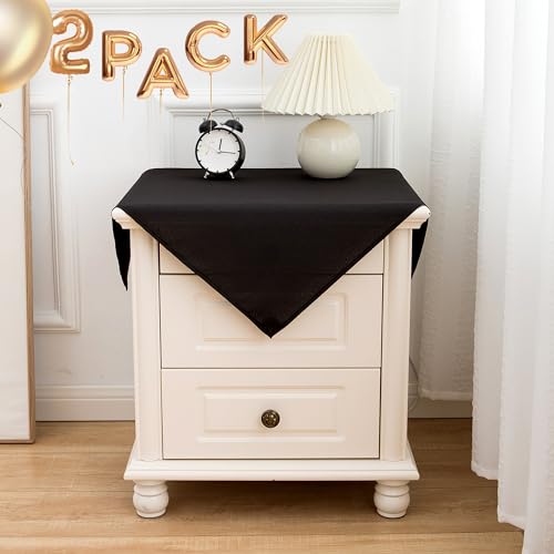 Image of sancua 2 Pack Small Square Tablecloth 24 x 24 Inch Black, Stain and Wrinkle Resistant Washable Polyester Table Cloth Decorative Solid Fabric Table Cover for Nightstand End Bedside Tables