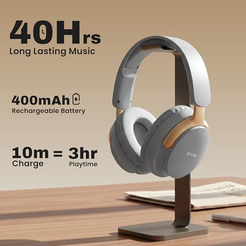 Image of EVM EnSonic Over Ear Wireless Headphones | Bluetooth 5.3+EDR | 40mm Drivers | Deep Bass Sound | 40H Playtime | HD Mic | Foldable Design | AUX Support, Lightweight | 1 Year Warranty (EVM-WHF-01-Grey)