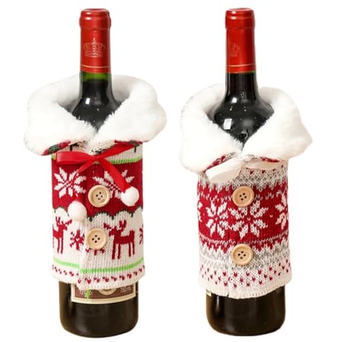 Ornamento per la casa per bottiglia protettiva maglione di vino design fiocco di neve pulsante carino copertura natale 2PCS Taglia unica rosso