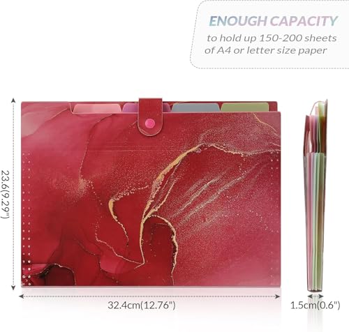 Image of Corslet Expanding File Folder, Aesthetic Folders for School, Accordion File Organizer, Aesthetic Folder with Labels,5 Pockets Important Document Folders (Rose Red Marble File Folder)