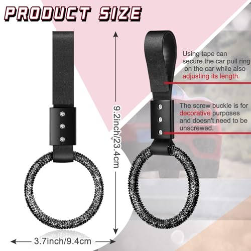 Image of Fabbay Round Car Handle Strap Drift Charm Car Accessories Bling Handle Ring for Women Rear Bumper Warning Ring Decor for Auto Bus Interior Exterior Decoration (Black, Round Style)