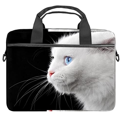 Sacoche ordinateur 13.3 pouces fleurie avec bandoulière chat blanc