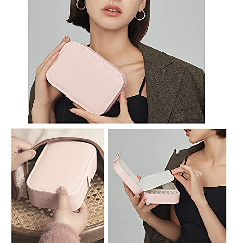 Image of TRODANCE Jewelry Travel Case,Small Travel Jewelry Organizer, Portable Jewelry Box Travel Storage Organizer Portable Display Storage Box For Rings Earrings Necklaces Gifts (Small-Pink)