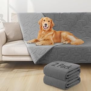 LOOBANI 2 Pack Waterproof Dog Blanket, Reversible and Washable Pet Bed Covers, Protects Furniture, Couch, Bed, and Car from Spills and Scratches, Soft and Cozy for Large Dogs and Puppies, 54x82In
