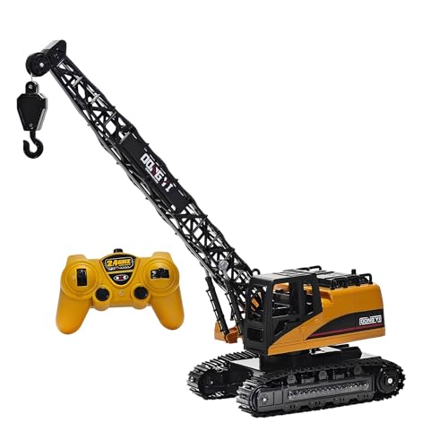 Grúa de orugas de juguete gigante para niños teledirigida con luces sonidos reales, torre giratoria de 360 °, eleva carga escala 1:12, recargable, excavadora teledirigida grúa obras de construcción