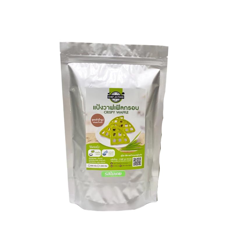 เชฟจ๋า Crispy Pandan Waffle Mix, Fragrant Pandan Leaf Flavored Flour Base, Easy Just-Add-Water Baking Blend for Traditional Honeycomb Waffles and Crispy Snacks (500g)