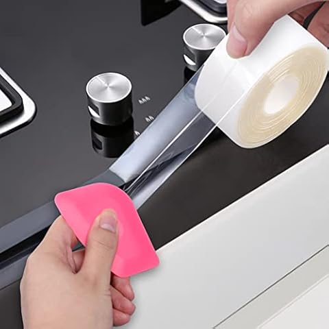 Self Adhesive Sealing Tape, Transparent Caulk Tape with Silicone Removal Scraper, Waterproof Mildew Proof Wall Sealer for Bathroom, Kitchen and Toilet, 38mm X 3.2M, Single fold Cover