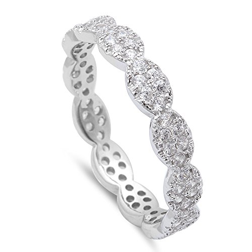 Oxford Diamond Co Ladies Micro Pave Cubic Zirconia Eternity Style Band .925 Sterling Silver Ring Size 4