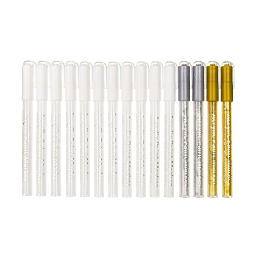 CeleMoon 15 Pack White Paint Pen, Acrylic Paint Set Water-Based Marker, Extra Fine Point for Art, Drawing, Rock Painting, Black Paper, Stone, Wood, Glass, Ceramic, Metal, Tire, Canvas