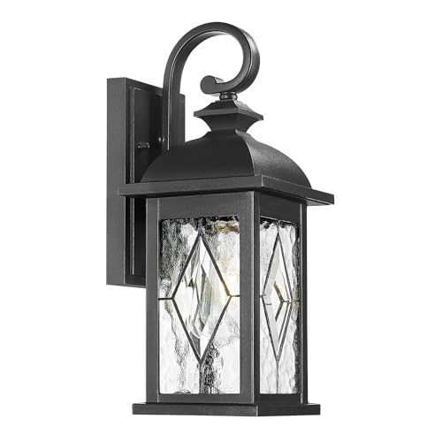Image of FEMILA Outdoor Wall Light Fixture,1-Light Exterior Waterproof Wall Sconce, Front Porch Lights, Matte Black Finish with Water Ripple Glass, UL Listed, 4FD54B BK-SD