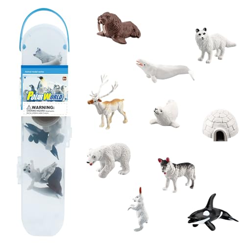 Embhlitfe Animal Toys 10-Piece Arctic Animals Toy Set Realistic Artic Animals Figurines with Igloo for Kids Educational Play and Small World Diorama