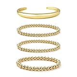 Starain 4 Pieces Gold Beaded Ball Bracelets for Women Girls Dainty Twisted Chunky Cuff Bangle Stacka