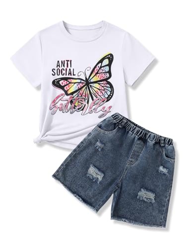 Image of 9-16Y Tween Girl Clothes 2 Piece Short Sleeve Heart Print Top and Shorts Teen Girl Summer Outfits Short Set