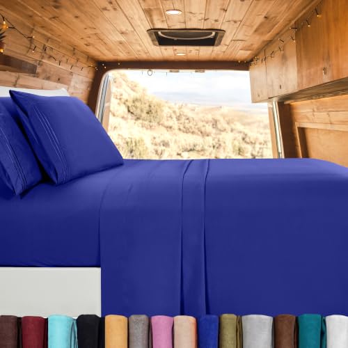 Image of Elegant Comfort Luxury 1500 Premium Hotel Quality Microfiber 4-Piece Sheet Set - Wrinkle Resistant, All Around Elastic Fitted Sheet, Deep Pocket up to 16 inch, RV Short Queen, Royal Blue